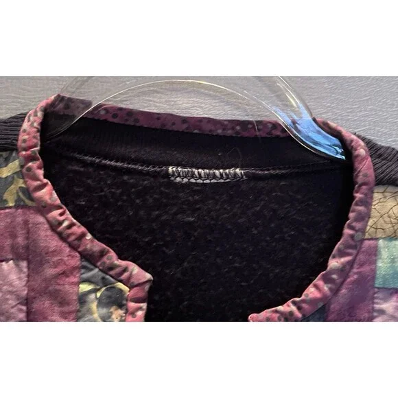 VTG Handmade Patchwork Quilted Shabby Chic Open Cardigan Womens XL+ Grandma Navy - Picture 3 of 5